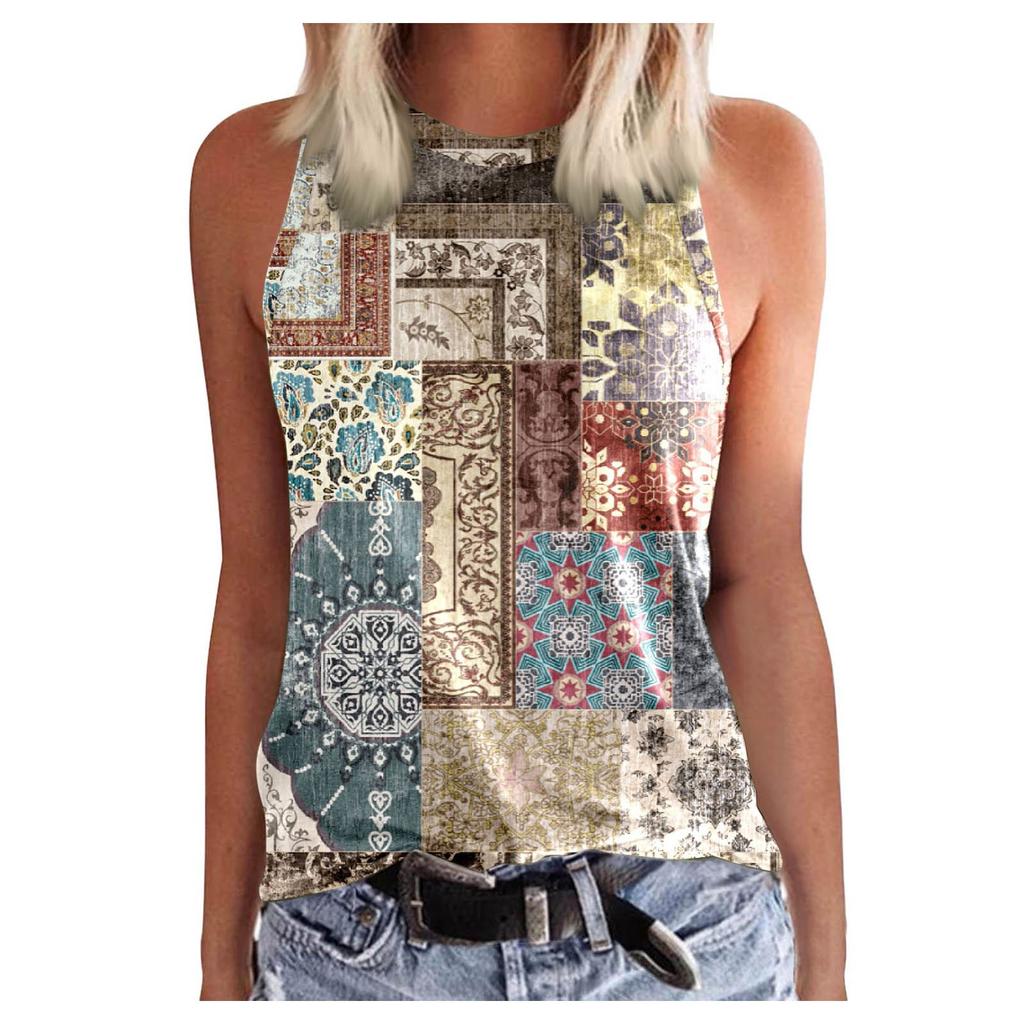 Women's Top Colorful Print Block  Top Stylish  Tank