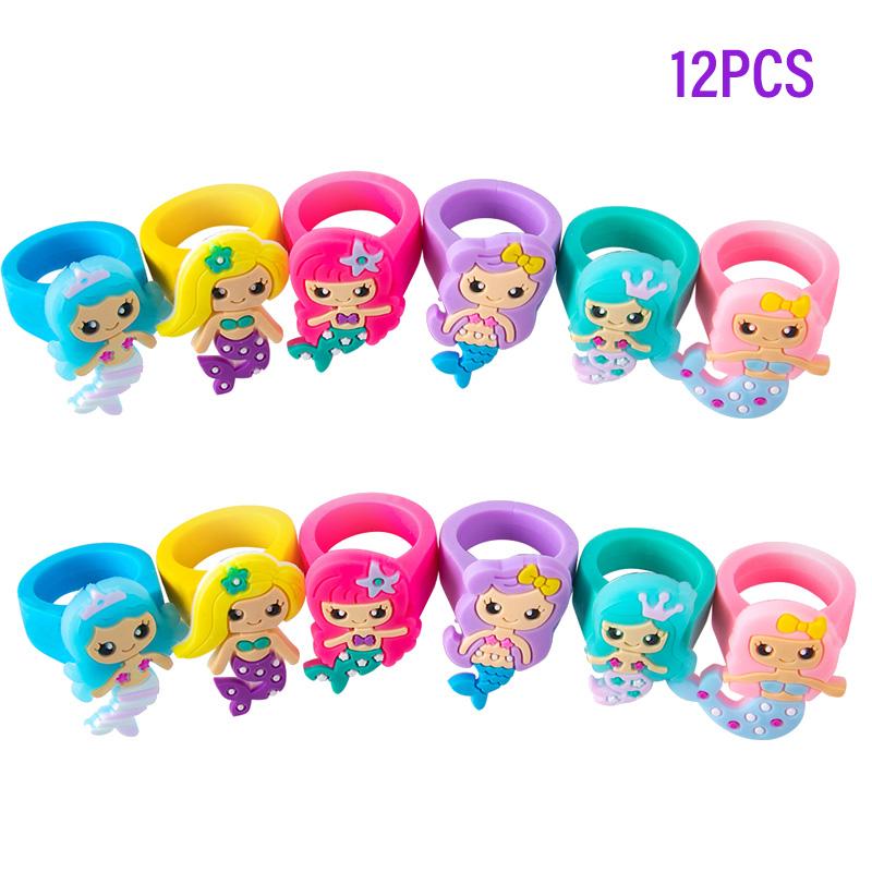 

12 шт. силиконовые браслеты с изображением русалки из мультфильма, кольцо с изображением маленькой русалки, подарок на первый день рождения для девочек, сувениры для вечеринки под открытым небом