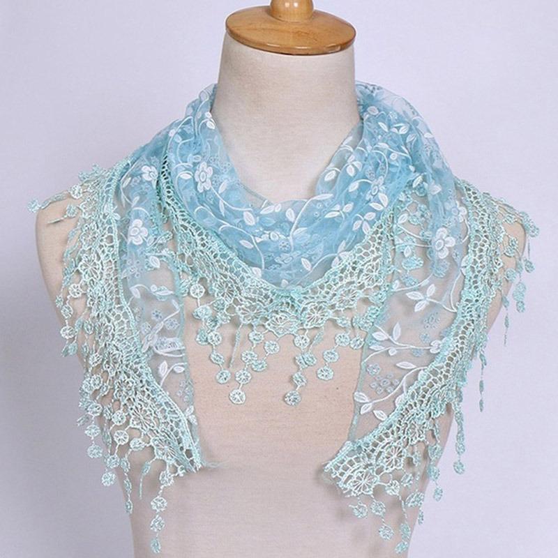 

New Floral Lace Triangle Scarf Tassel Shawl Female Classic Casual Transparent Breathable Scarves Sunscreen