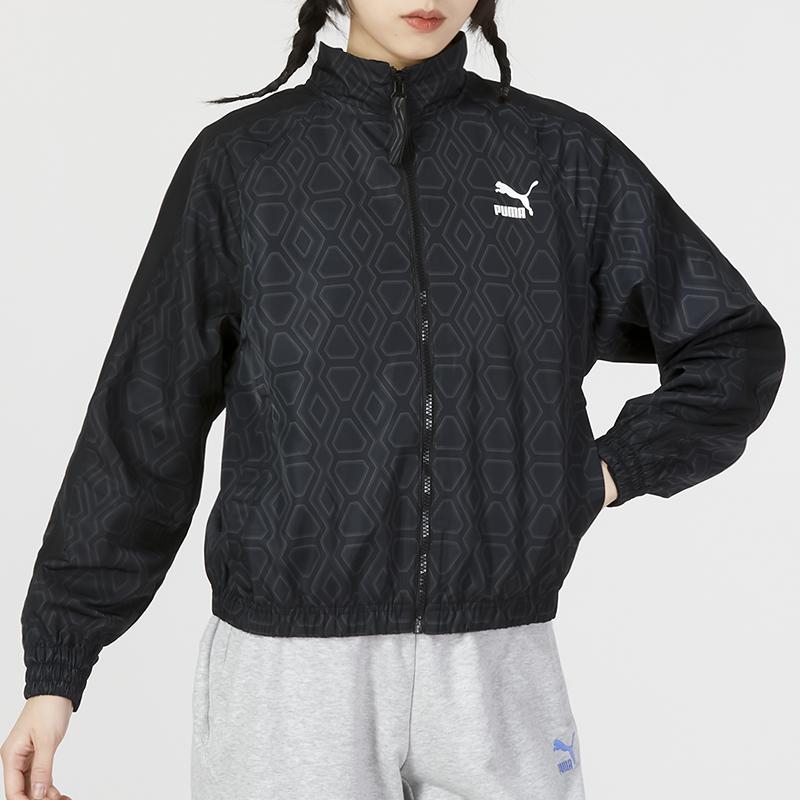 Puma Plaid Print Casual Stand Collar Jacket Women Jackets Black 620583-01