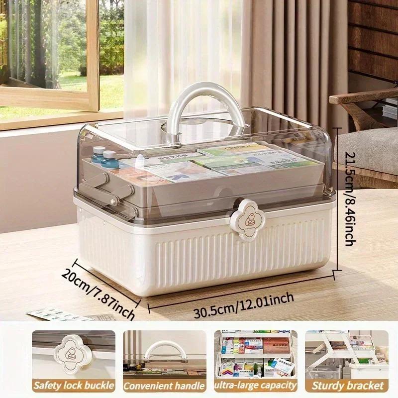 1pc Medicine Storage Box - 3-Layer Organizer for Home/Travel | Clear Plastic Compartments & Carry Handle