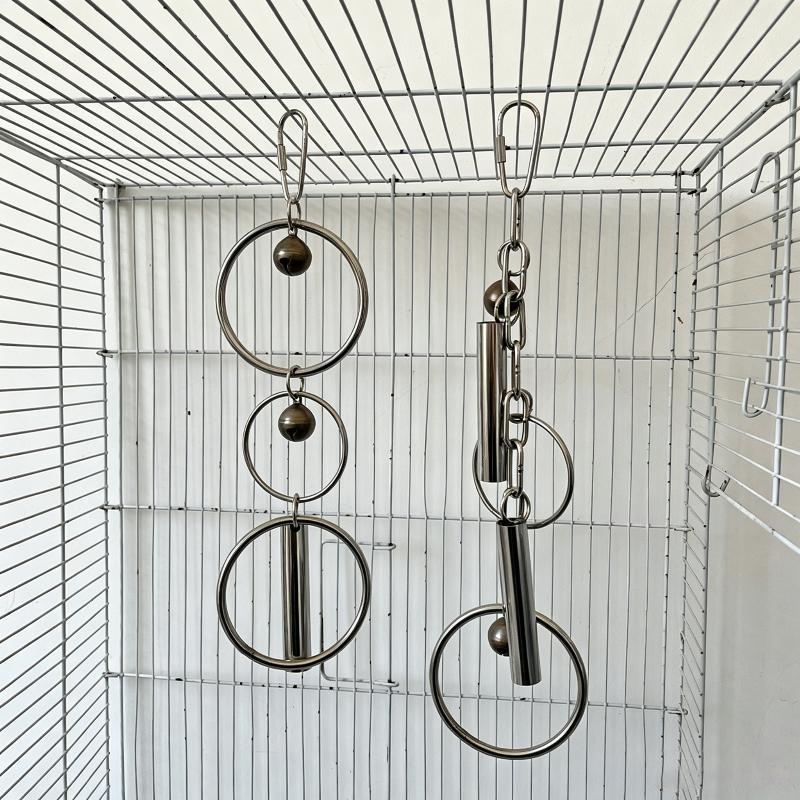 Stainless Steel Parrot Chew Toy Ring Bell Hanging Toy Bird Beak Grinding Toy For Macaw Cockatoo African Grey Cage Accessories