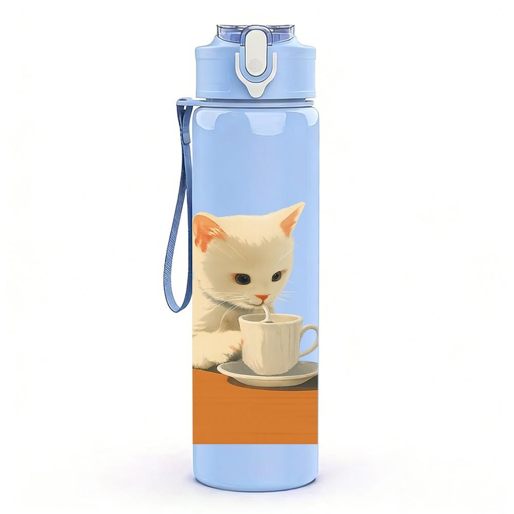 1PC Tabby Cat Coffee Table Relax 750ml Color Plastic Sports Water Bottle Leakproof Flip Straw Lid Suitable for Sports Office Home Use