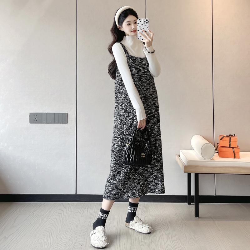 Maternity Knit Sweater & Skirt Set - Loose Thick Camisole Dress for Autumn/Winter Fashion M