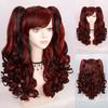 Parrucca Cosplay sintetica lunga colorata riccia per ragazze Lolita Cosplay con doppia coda di cavallo e 1 cuffia per parrucca