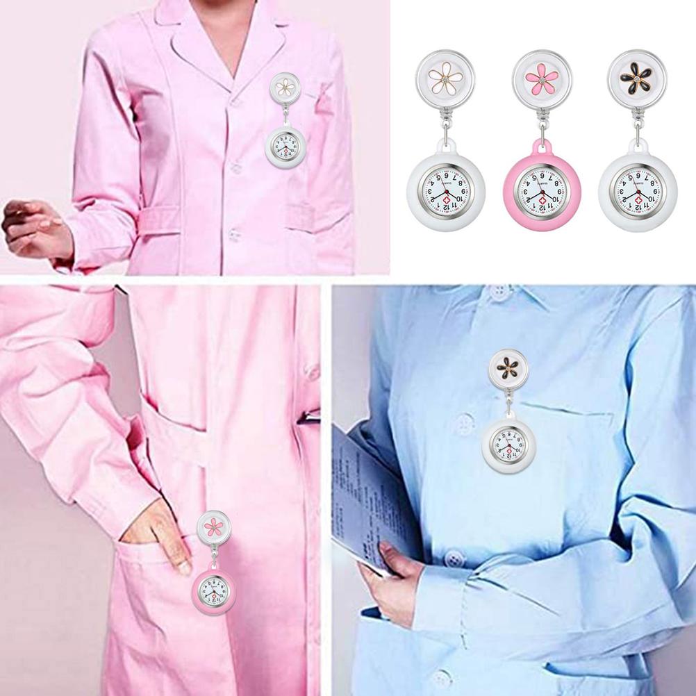 Nurse Watch Retractable Clip On Nursing Watch Cartoon Flower Pocket Watch Fob Watch for Kids