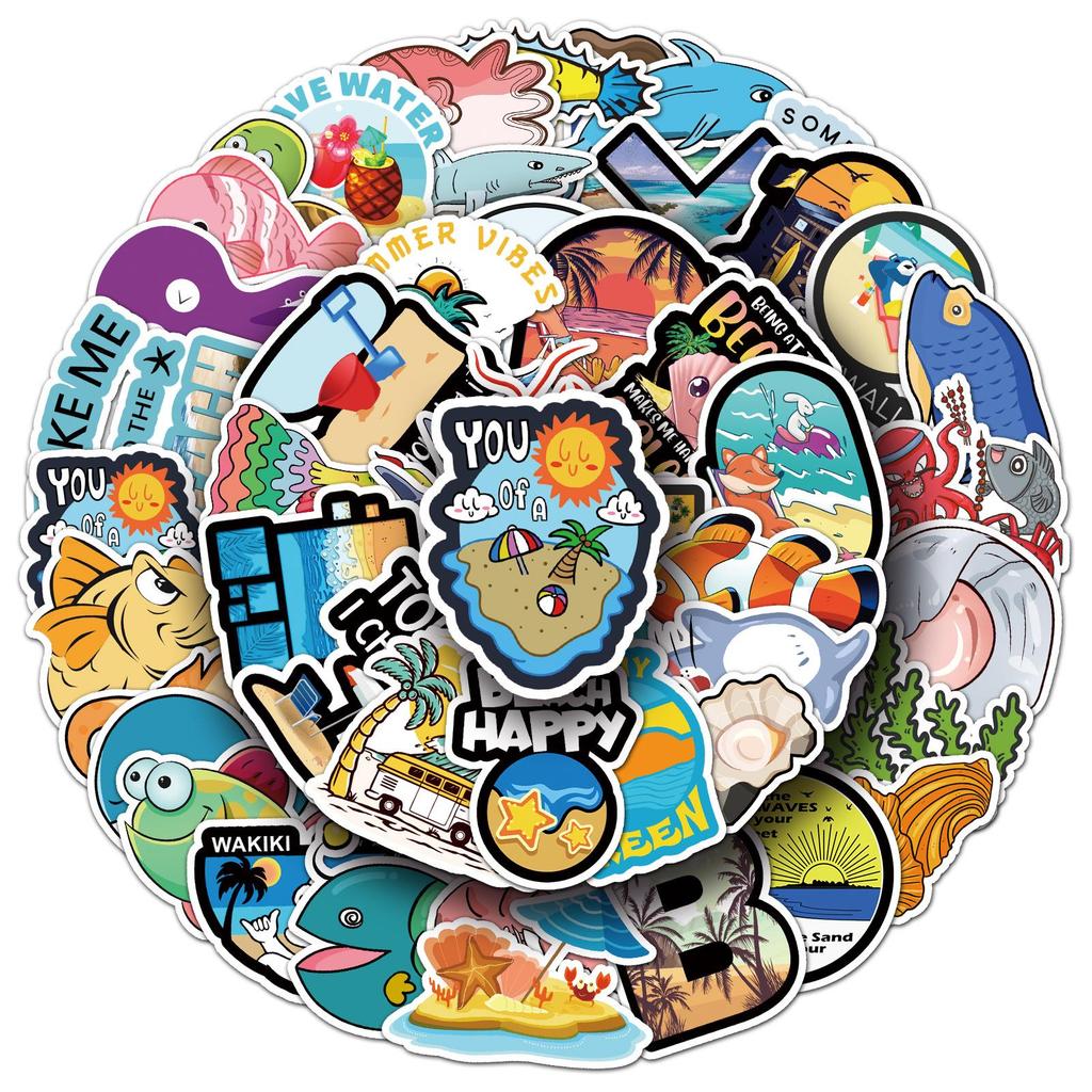 50 Ocean Series Animal Stickers: Cute, Waterproof for Decorating Cups, Journals, and Luggage