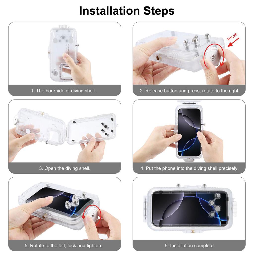 Waterproof Phone Case for 16 Pro 40m Underwater Camera Housing with Red Filter Neck Strap for Snorkeling Diving Surfing