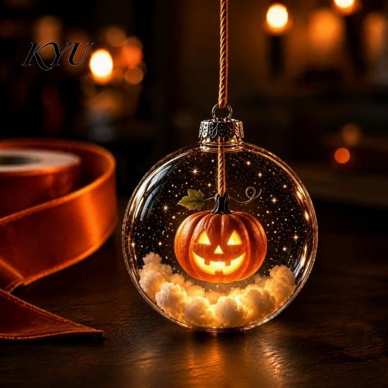 Halloween Ball Ornament Clear Hanging Decoration, Glowing Sphere with Skeleton, Decoration Pumpkin, Spider Web, Black Cat Decor, Party Supplies