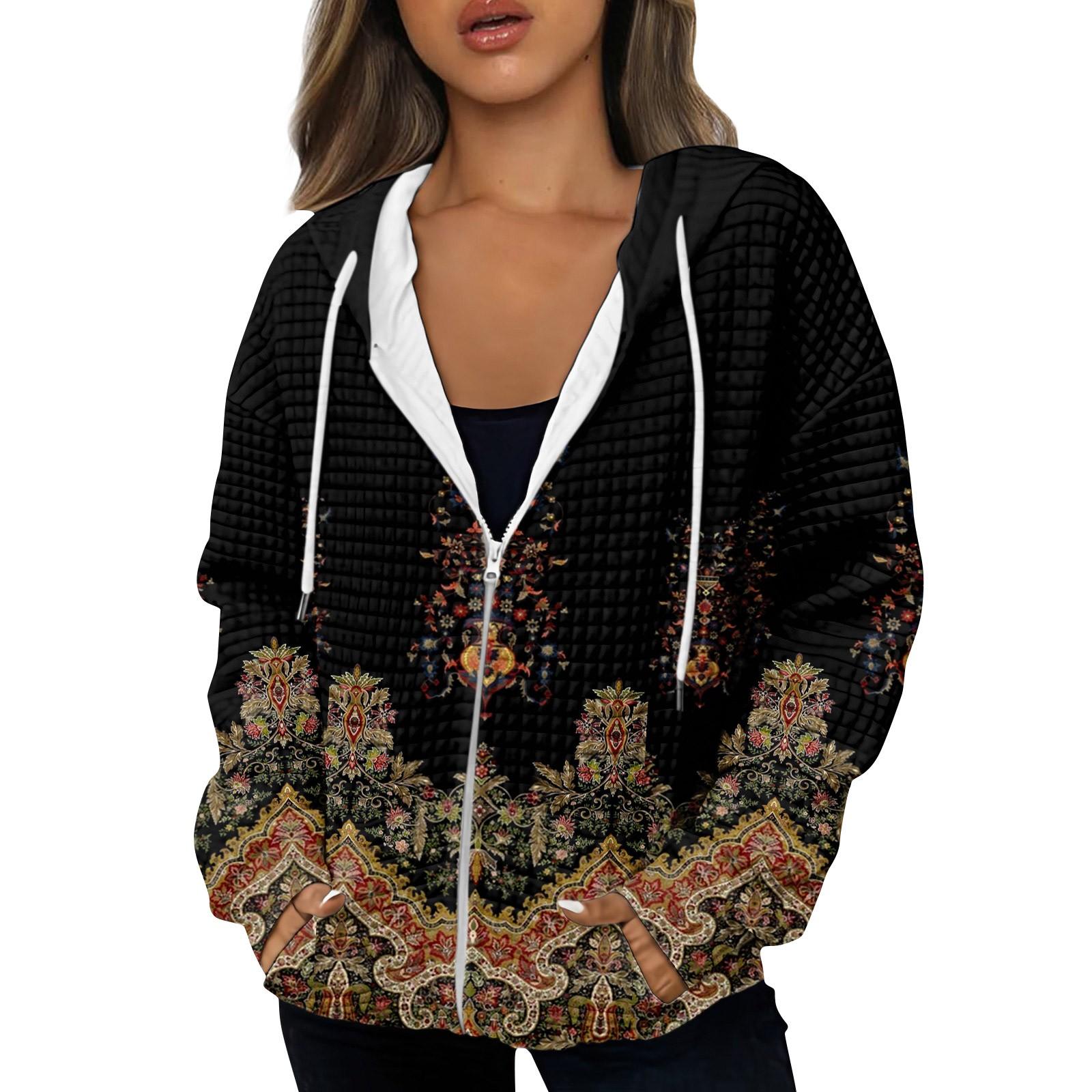 

Women s And Winter Casual Fashion Hoodie Sweatshirt Printed Zip Jacket With Pockets XL