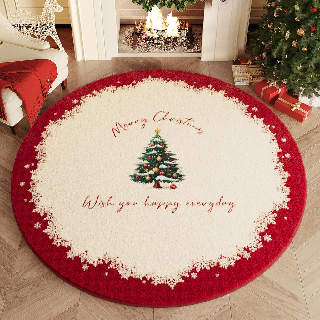 Luxury Faux Cashmere Round Carpet Christmas Atmosphere Floor Rug for Bedroom & Living Room Decor Thick Warm Indoor Floor Carpet