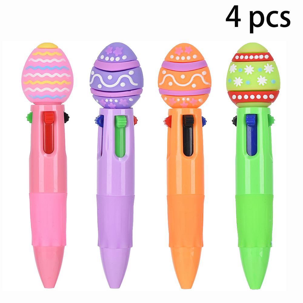 Mini Press Solid Color Four Color Pen Creative High Beauty Student Stationery Easter Cute Press Four Color Account Pen