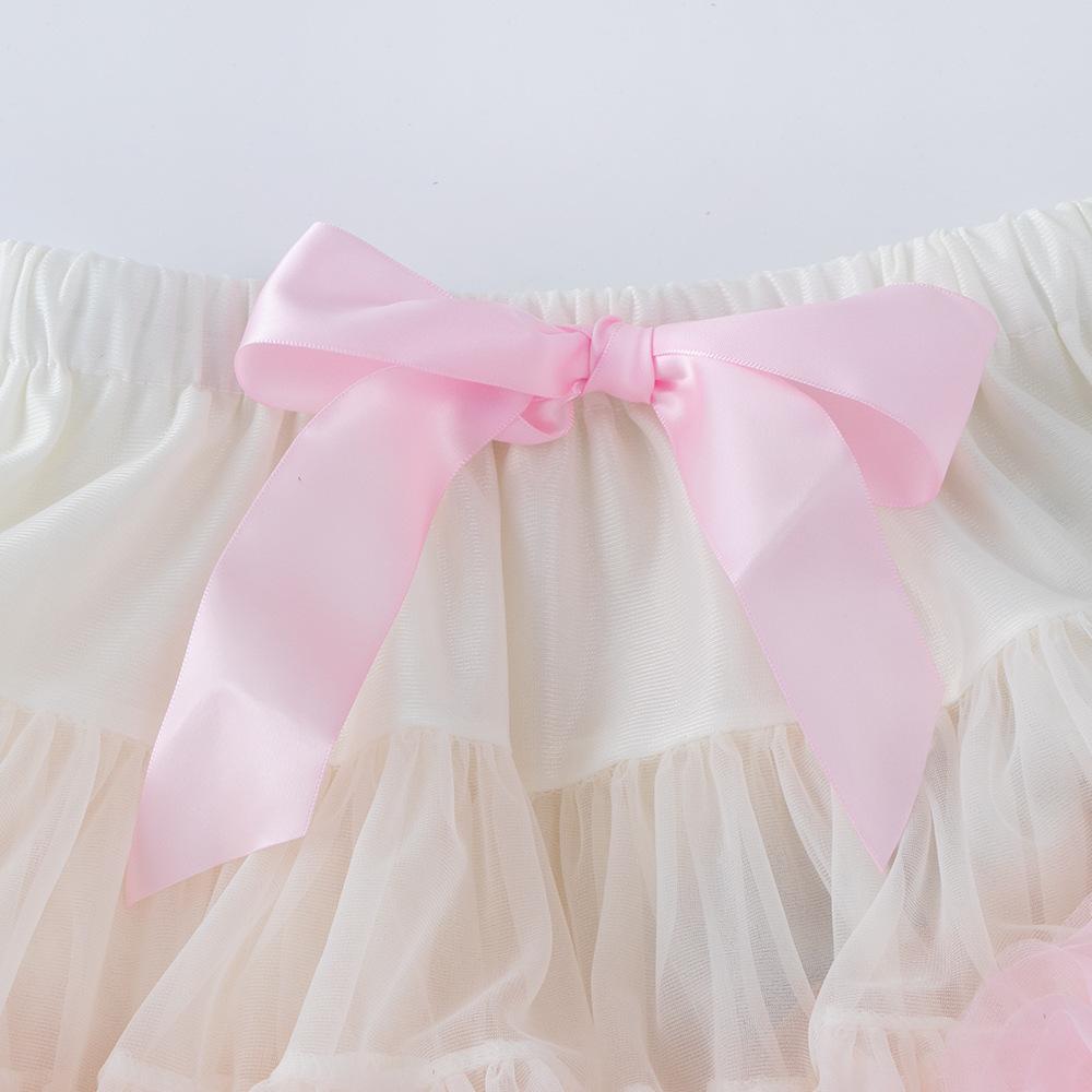 Kids Puffy Tulle Tutu Skirt, Separate Princess Skirt with Pink Bow Elastic Waist for Birthday Party