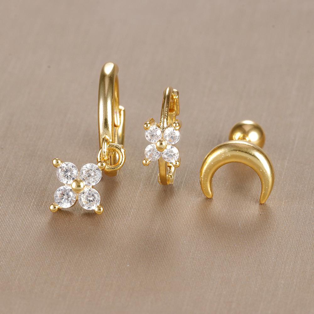 3-teiliges Vintage-Design-Set mit vier Zirkonia-Creolen für Frauen, winziger Knorpelpiercing-Ohrring aus Edelstahl, Schmuckgeschenk