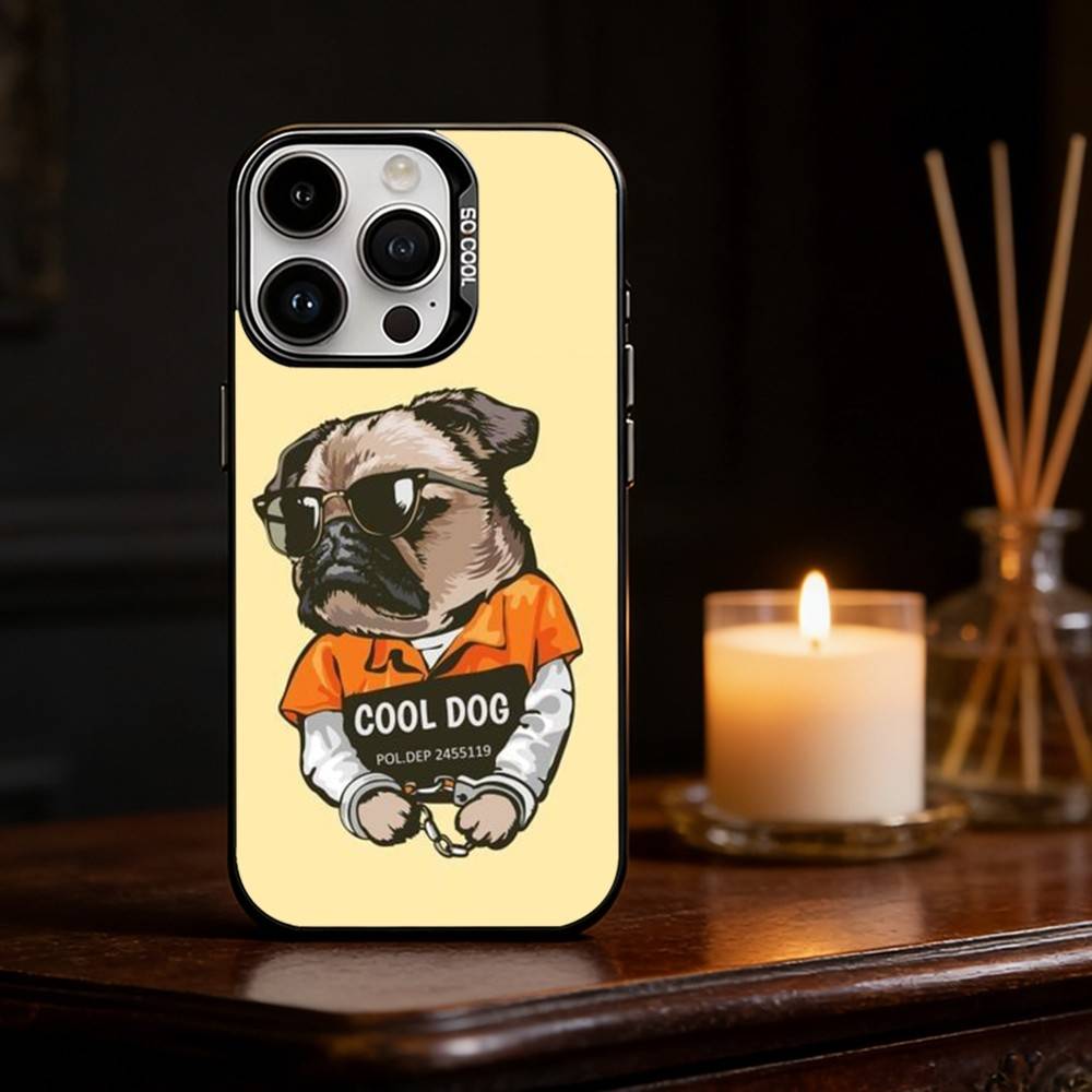 Pug Dog Funny Cartoon Phone Case For iPhone 17 16 15 14 13 12 11 Pro Max Plus Silver Matte Black Cover