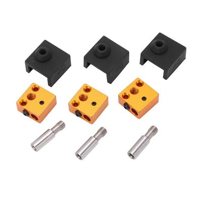3 Sett 3D-skriverdel Silikonsokk Aluminium Varmeblokk Rustfritt stål Hals for MK7 MK8