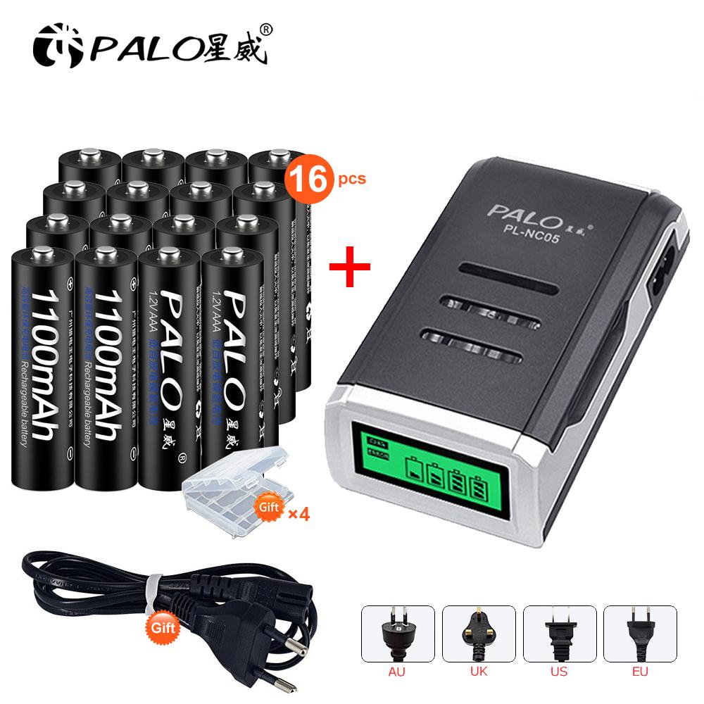 PALO 4 Slots LCD Display Charger for 1.2V AA/AAA Ni-MH Battery + 1100mAh AAA NIMH Rechargeable Battery