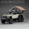 1:24 Raptor F150 Toy Car Models Alloy Diecast Camping RV Pull Back Sound Light 5 Doors Opened Ornament Vehicle Presents for Kids
