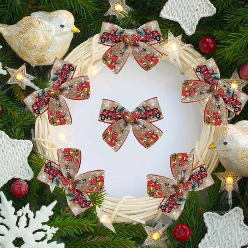 2 Rolls Bucolic Burlap Style Ribbon With Santa Sleigh Bells Holiday Homes Decoration Accessories