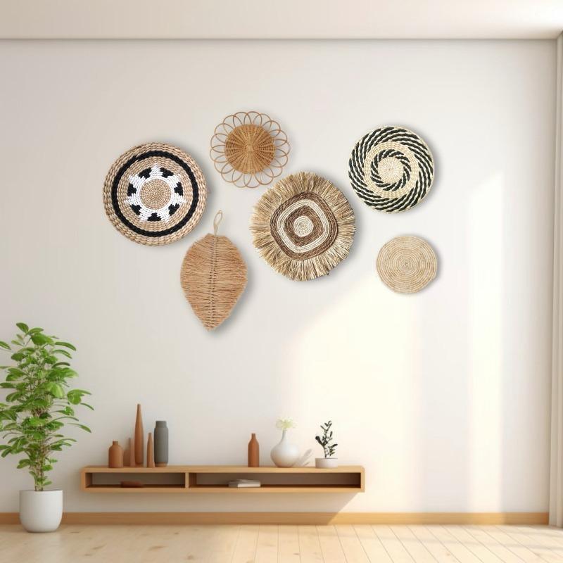 3/4/7pcs Bohemian Style Wall Basket Set Hanging Wall Basket Decoration Bohemian Style Wall Decoration Environmental Round Art