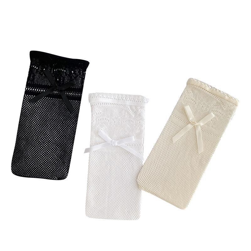 Spring and Summer Thin Black Pure Desire Style Calf Socks, Bow Lolita Long Tube Trendy Pile Up To Knee