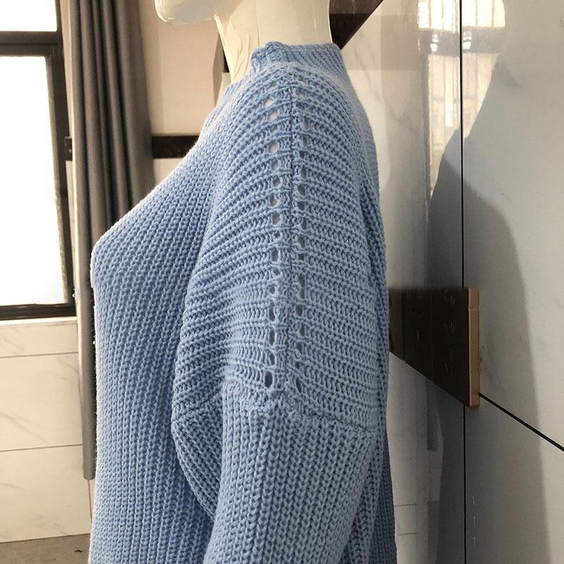 Suéter suelto para mujer, cuello redondo, manga larga, suéteres de color sólido, estilo de moda retro, prendas de punto, hilo grueso, otoño e invierno
