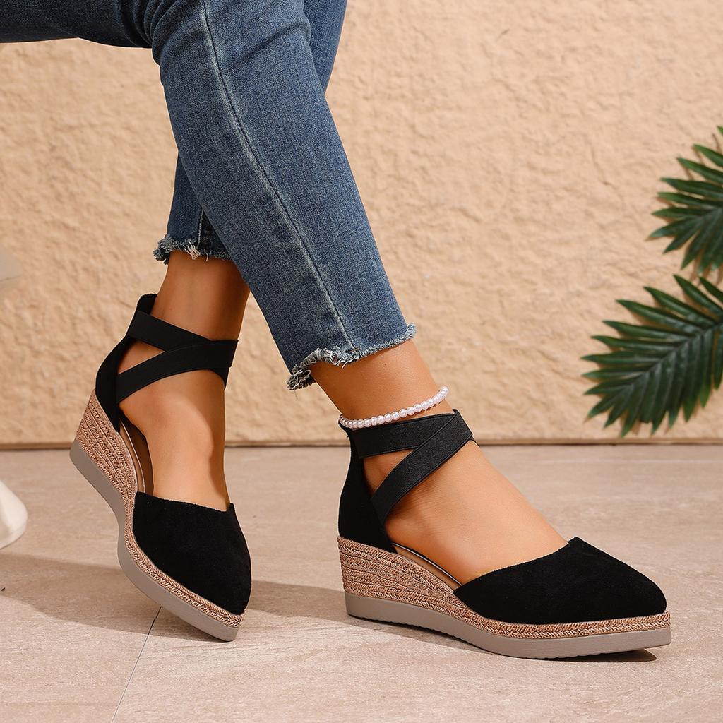 Hot Sale Sandals Women'S Pointed Toe Suede Wedge Sandal With Thick Soles Comfortable Slip And Cutout Design Suitable Sandalias