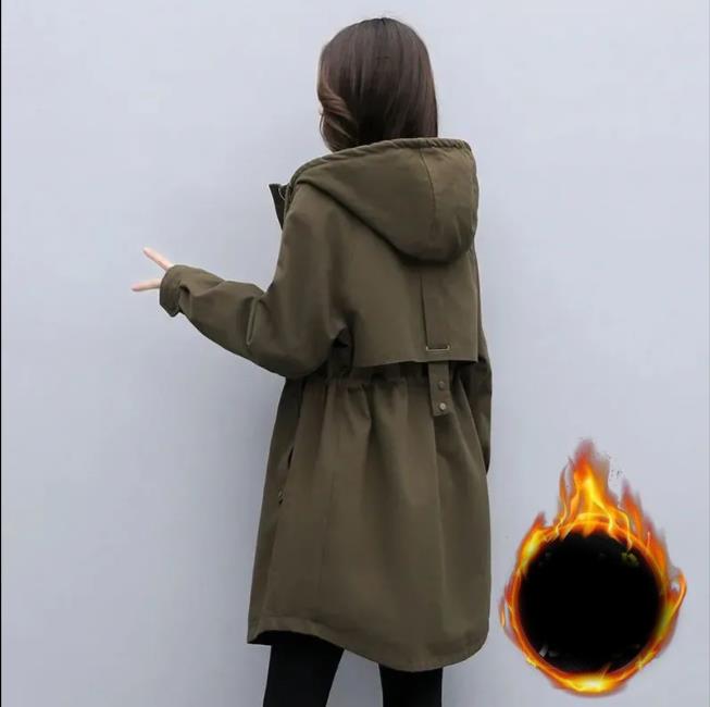 Dámská zimní parka Korejská plyšová zateplená dámská bunda Dámský teplý kabát s kapucí Středně dlouhý Ležérní svrchník