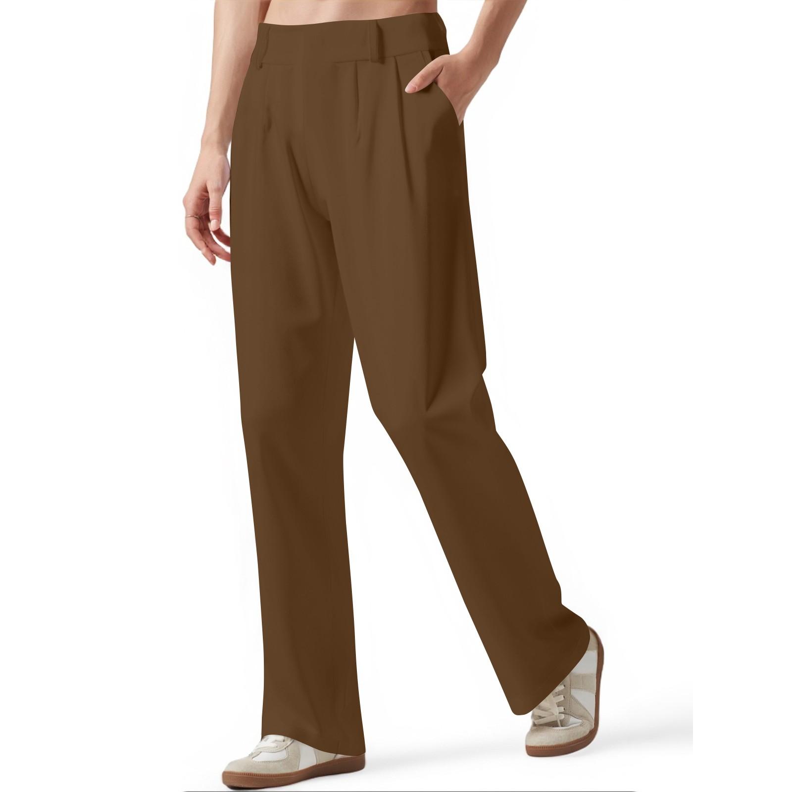 

Женские повседневные брюки-палаццо с высокой талией, широкие брюки, деловые рабочие брюки, длинные прямые брюки для костюма, струящиеся брюки с карманами L коричневый