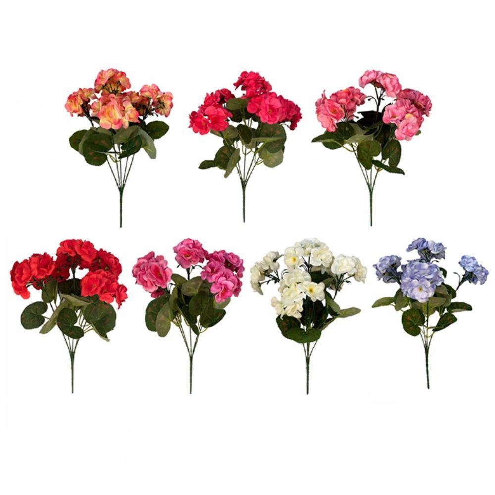 5-Head Design Artificial Geranium Flowers UV Resistant DIY Decoration Artificial Crabapple Blossom Silk Geraniums Flower