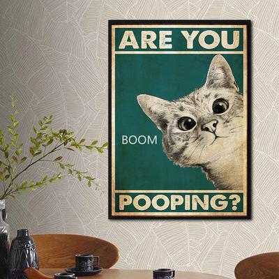 Are You Pooping Poster Bathroom Funny Bathroom Sign Canvas Prints Cute Cat Quote Art for Painting Wall Picture Toilet WC Decor
