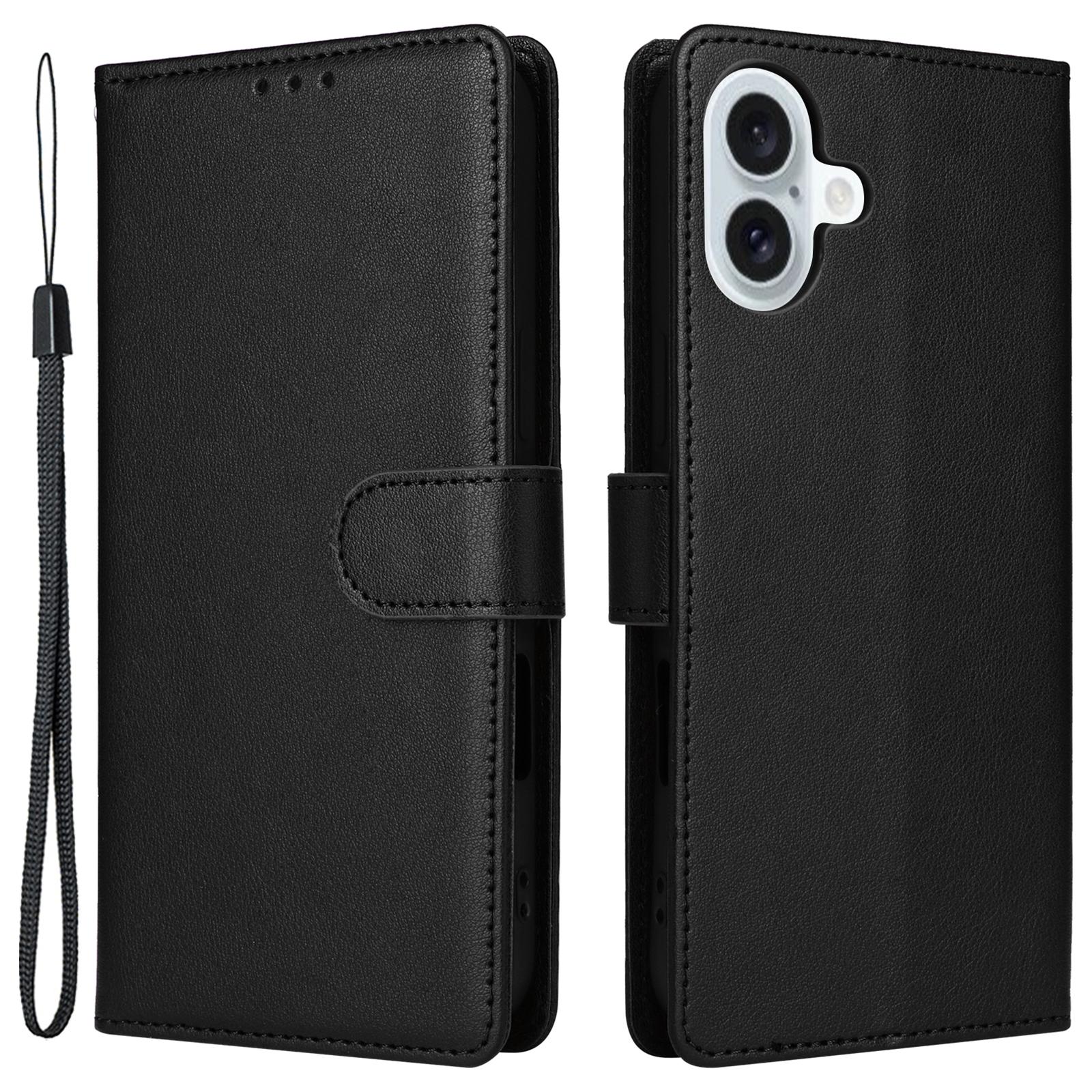

For iPhone 16 Plus Wallet Case 3 Card Slots Slim-Fit PU Leather Stand Phone Cover Black