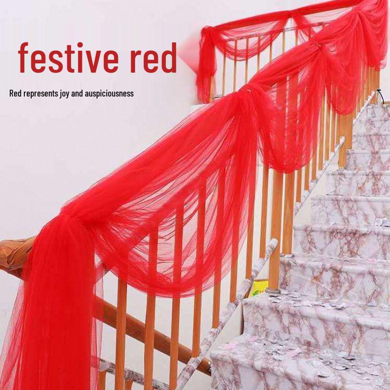 Romantische Hochzeit Handlauf Gaze Vorhänge & Garnkugel Dekor für Treppen