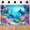 Underwater World Background Decor, Sea Background Banner, Seashell Decorations, Dolphins, Turtles, Underwater Photography Props34