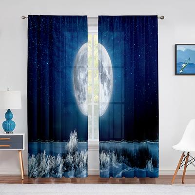 Vollmond Fantasie Sternenhimmel Nachtszene Tüllvorhänge für Wohnzimmer Schlafzimmer Küchendekor Transparent Voile Vorhang Organza Drapierungen