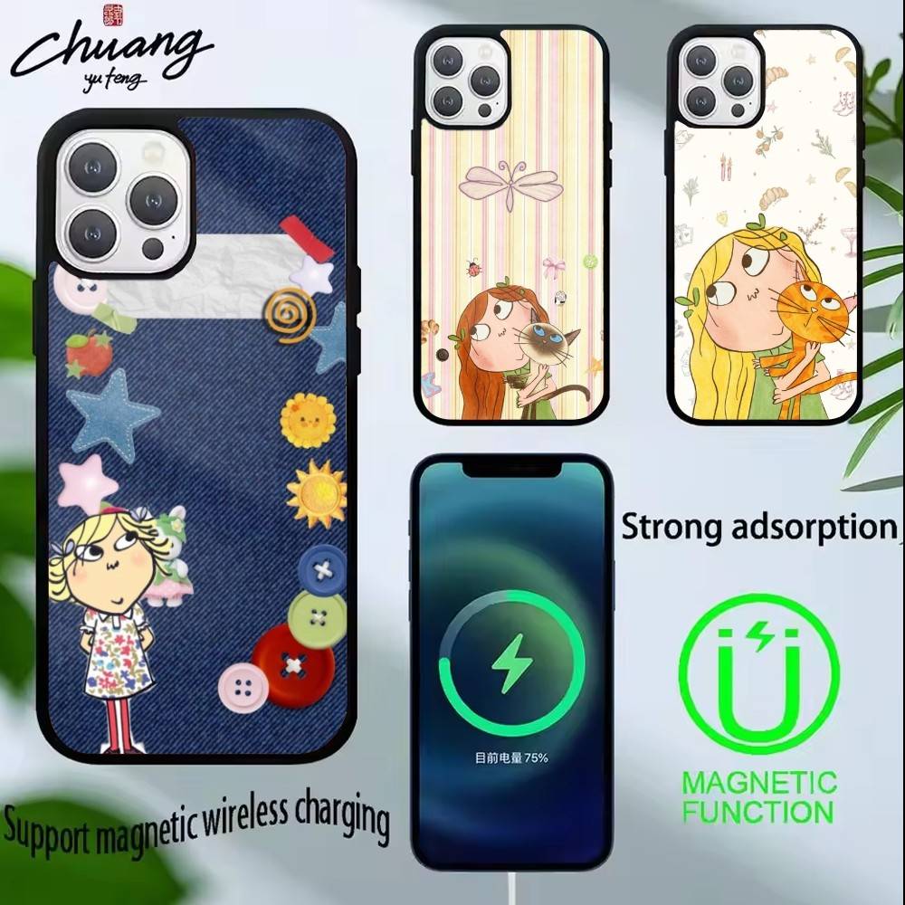 D-Charlie and Lola Cartoon Phone Case For iPhone 14,16,15,13,17,12,Plus,Pro,Max Magnetic For Magsafe Frosted Cover