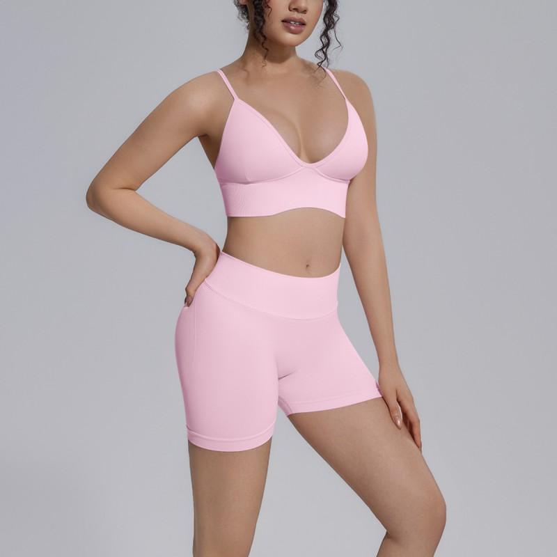 Seamless Yoga Workout Set Zip Jacket Sports Bra V-Waist Shorts Leggings Gym Fitness Outfit