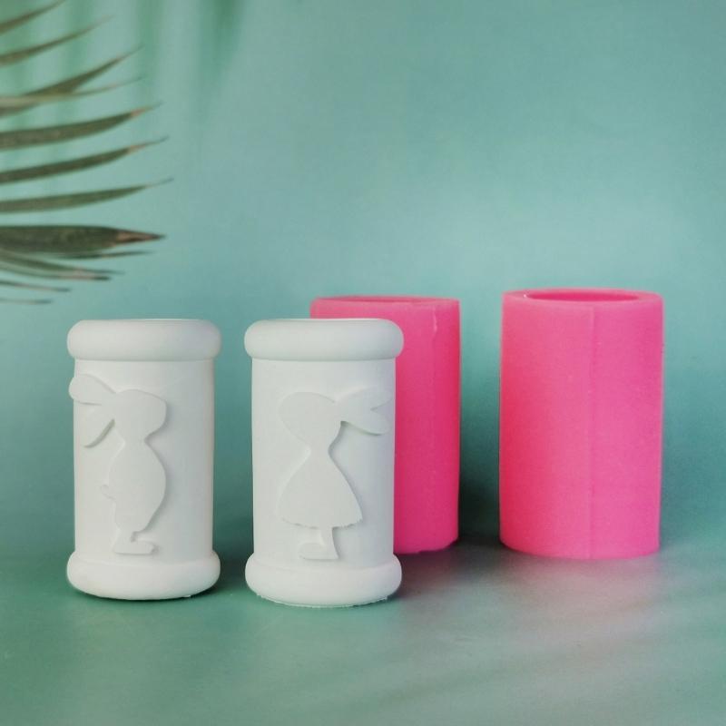 Candle Mould Decors Casting Molds DIY 3D Silicone Mould Cylinders Rabbit Mould Silicone Molds Handicrafts Candle Holder