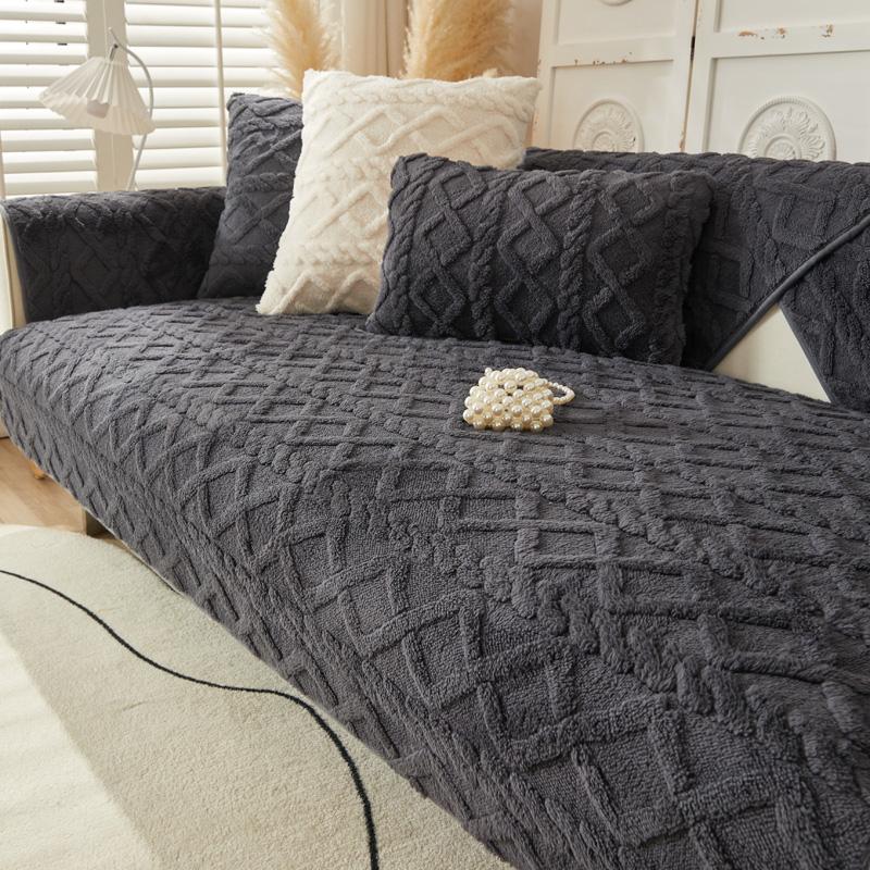 

Утолщенный плюшевый чехол для дивана, простой однотонный чехол для мебели, нескользящие чехлы для диванов, популярное жаккардовое полотенце для дивана, декор для гостиной 110x240cm темно серый