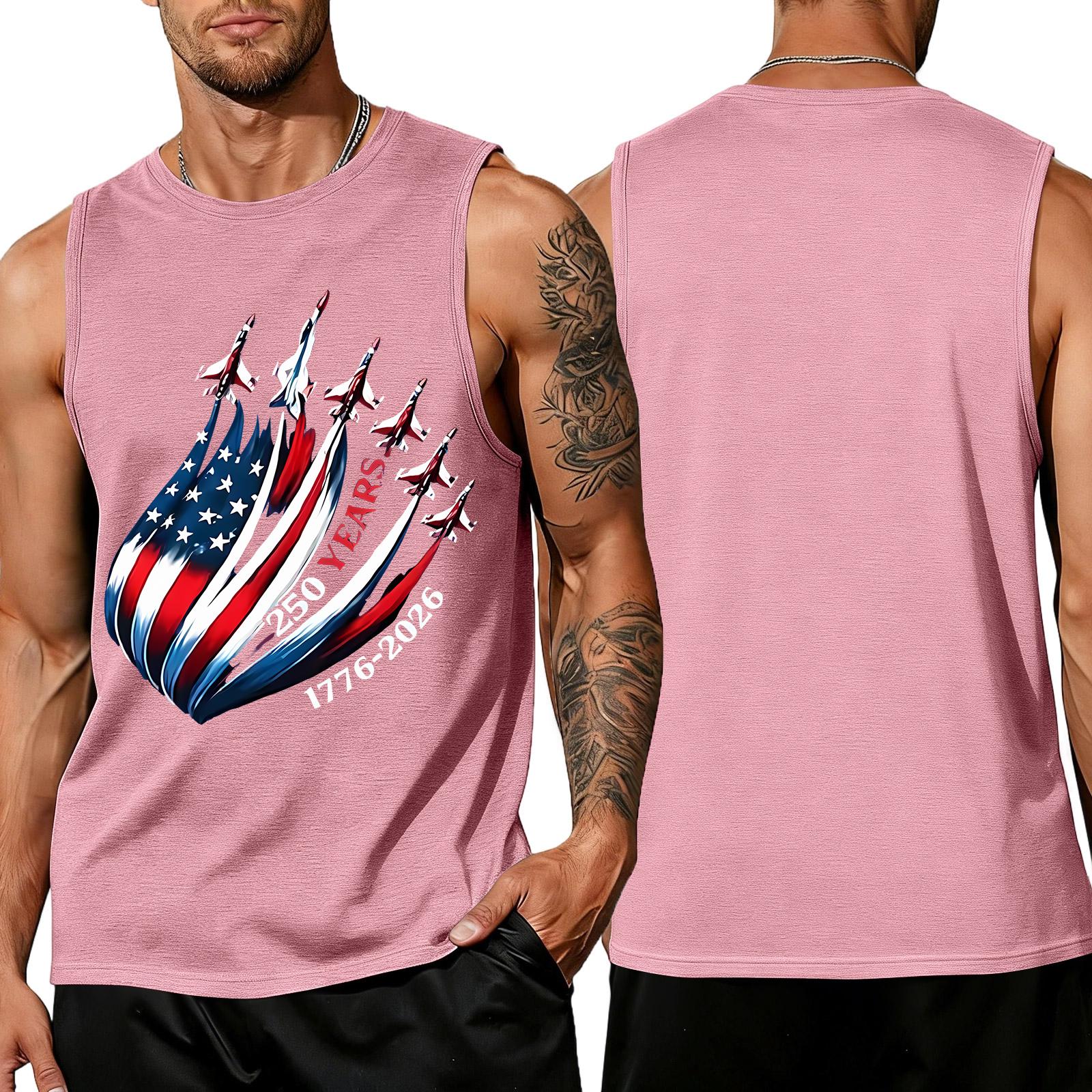 

Men s Loose Fit Sleeveless Tank Top Casual Summer Daily Wear Lightweight Breathable Fabric American Flag Graphic Print XL розовый