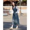 Damen V-Ausschnitt A-Linie Denim Midi-Kleid