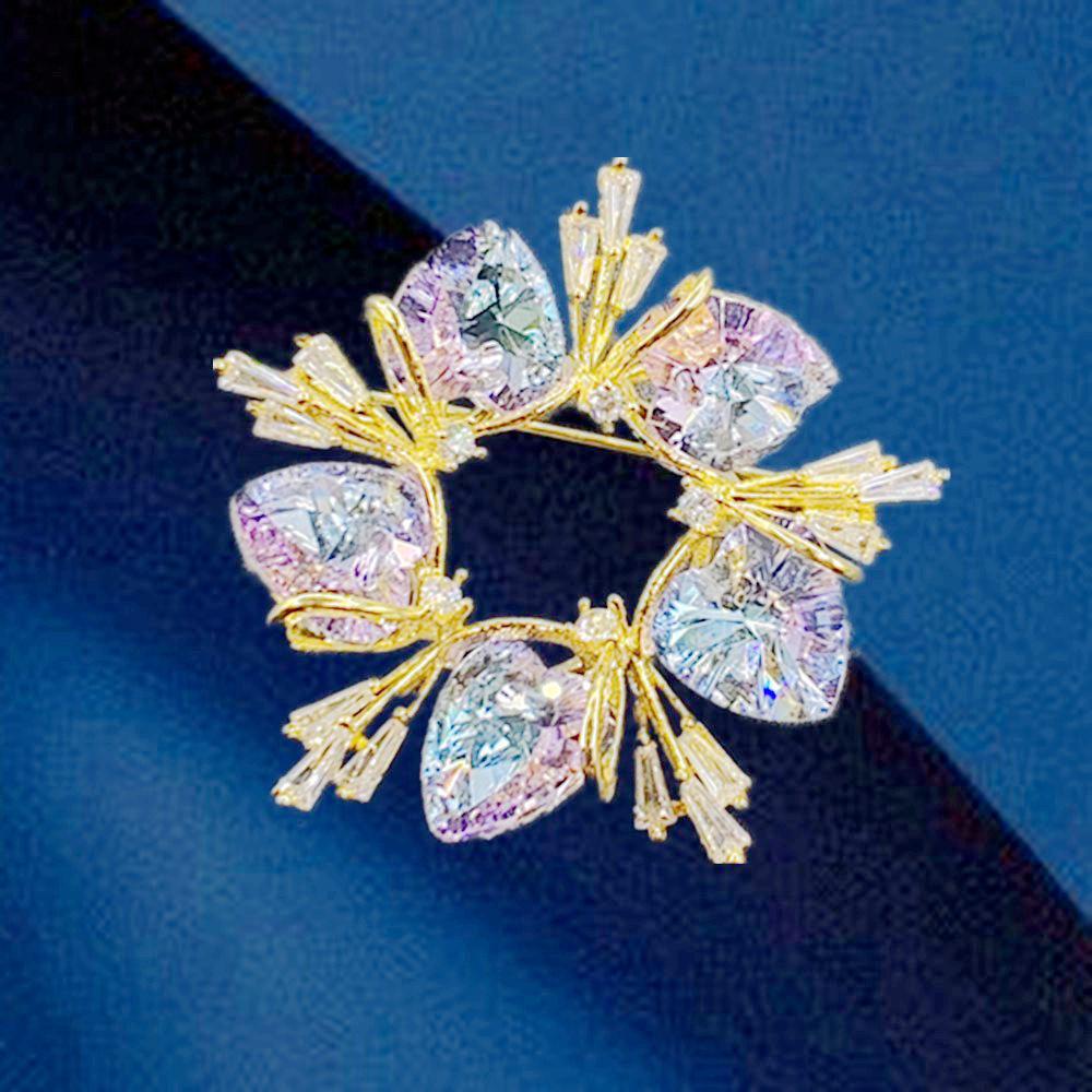 

High-End Floral Brooch: Inlaid Colorful Crystal Pin for Women