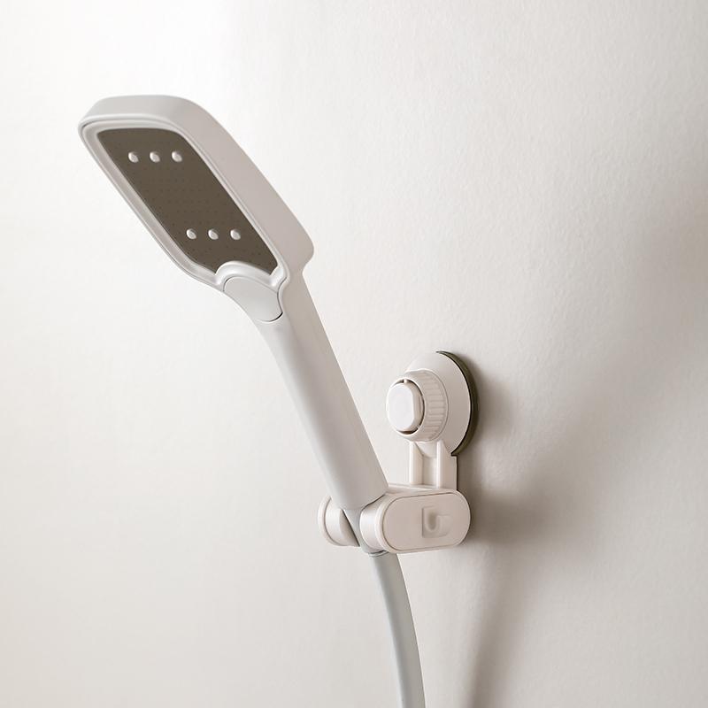 Punch-Free  Adjustable Suction Cup Shower Holder with Storage Hook Household Movable Shower Holder Bathroom Plastic Hook