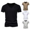 V-neck Short Sleeve Soft Texture Men T-shirt Solid Color Simple Pullover Top Streetwear