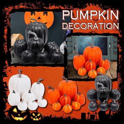 Artificial Assorted Pumpkins Fake Artificial Maple Leaves Halloween 7pcs