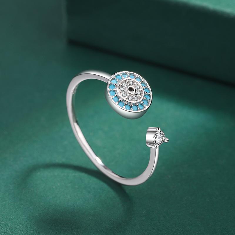 Creative Blue Zircon Sterling Silver Ring Women's Simple Blue Shiny Zircon Eye Shape Bead Sterling Silver Jewelry Party Ring Engagement Bride Ring