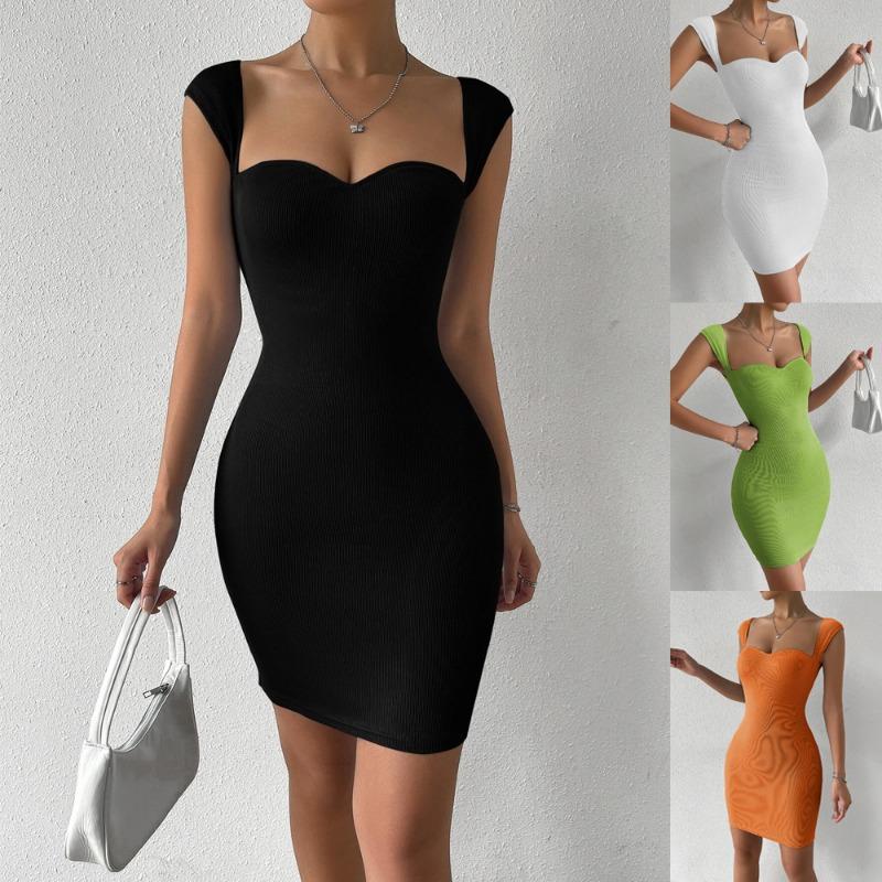 Women European American Style Sexy Sleeveless Knit Bodycon Suspender Mini Dress