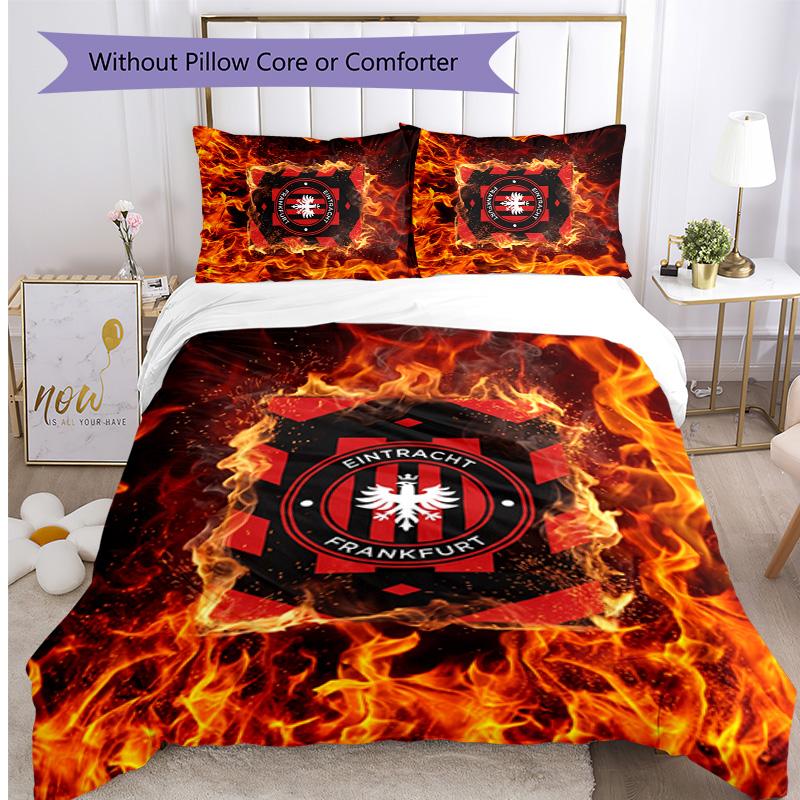 Set Lenzuola Stampato Calcio Eintracht Frankfurt 3 Pezzi, Comodo Set Copripiumino per Camera da Letto Delicato sulla Pelle