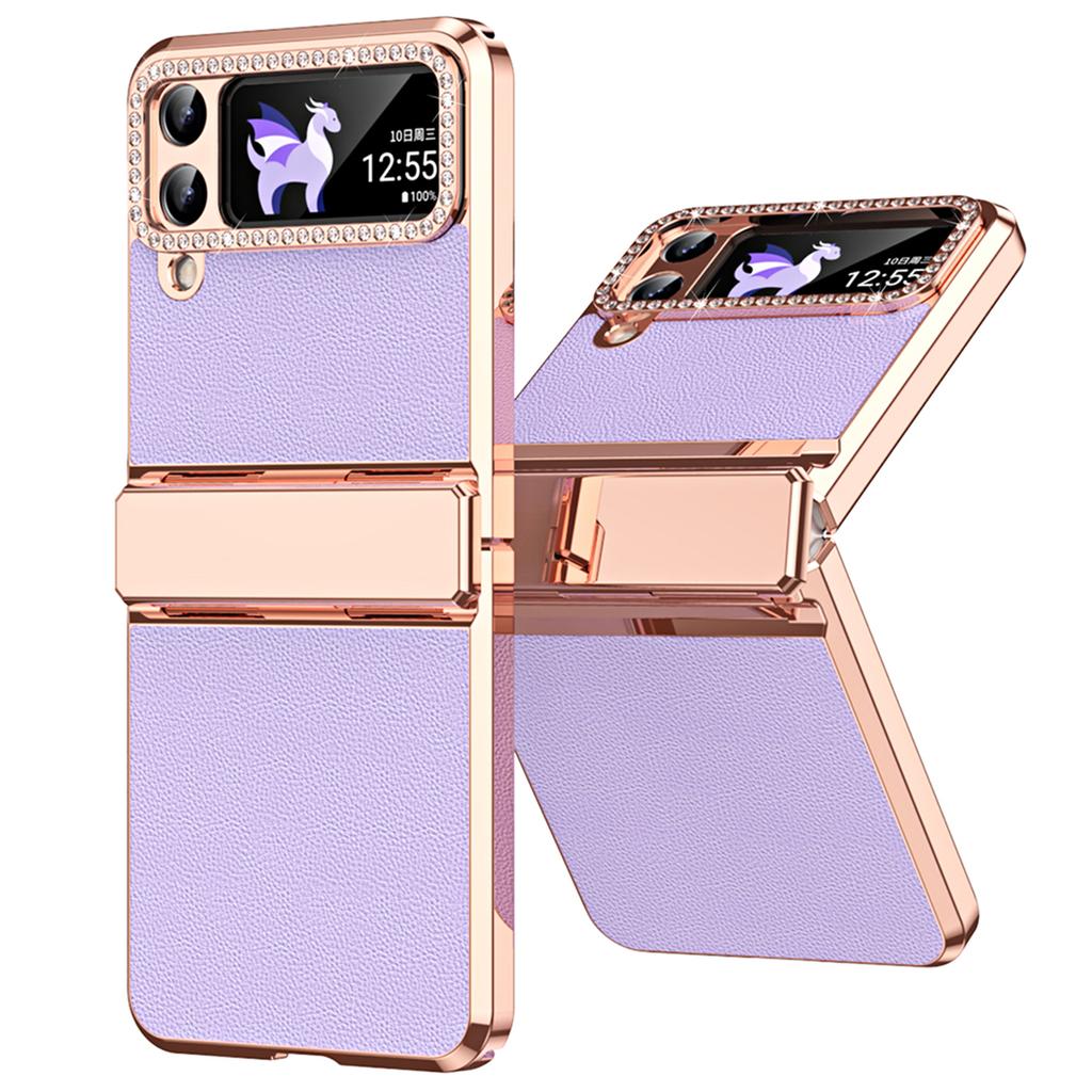 For Samsung Galaxy Z Flip4 5G Hinge Protection Phone Case PU Leather+PC Electroplating Cover