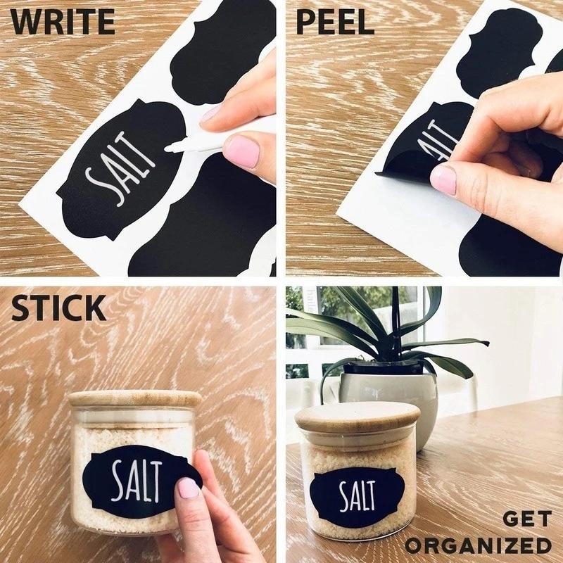 20-75pcs Waterproof Chalkboard Labels Spice Organizer Label for Household Kitchen Blackboard Stickers with White Erasable Pen